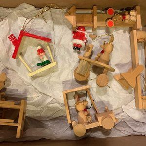 Vintage Natural Wood Wooden Christmas Holiday Ornaments Mice Mouse & More
